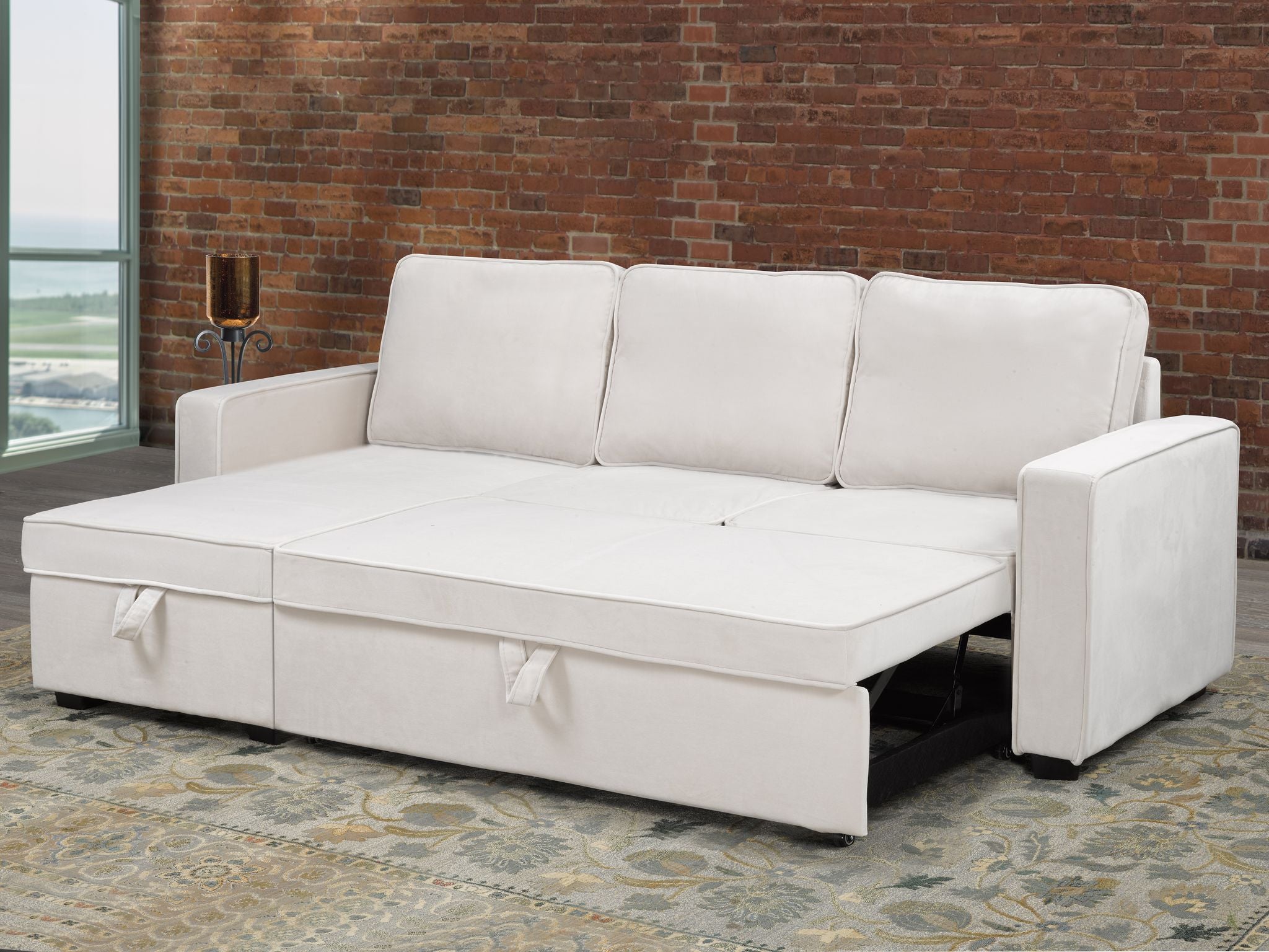 Beige Sectional with Pull-Out Bed & Storage Chaise - 20651