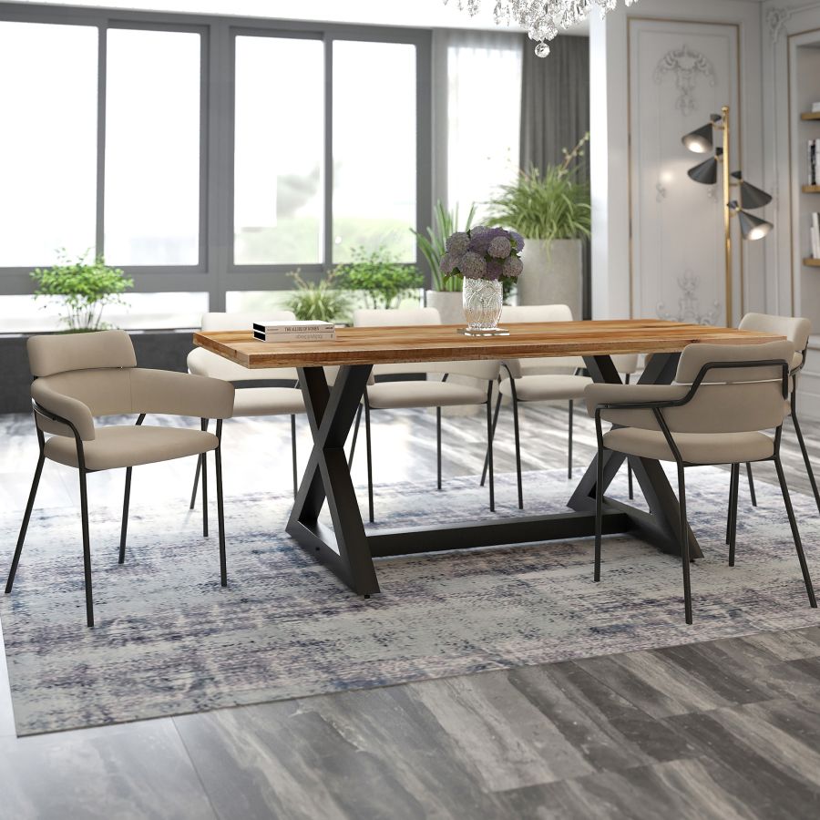 Zax/Axel 7pc Dining Set in Natural with Beige Chair 207-147NATBK_674BEG