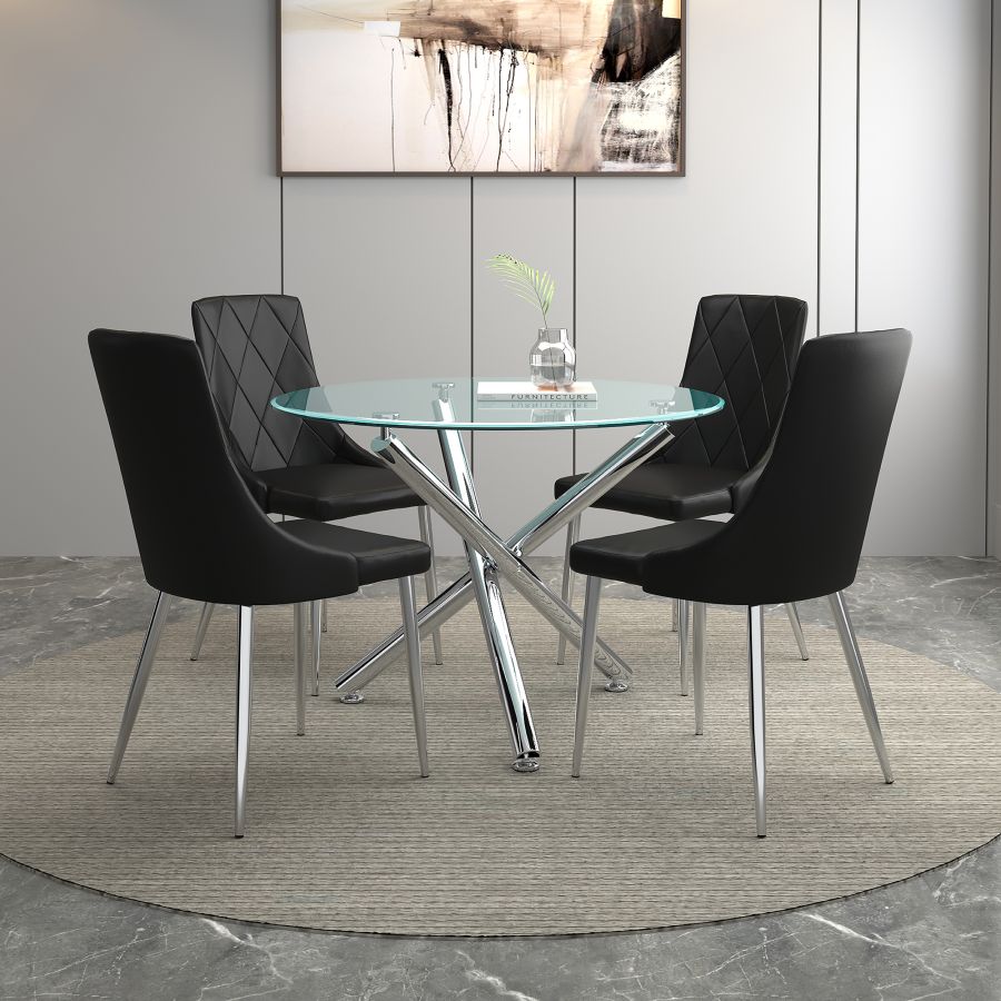 Solara/Devo 5pc Dining Set in Chrome with Black Chair 207-160_087BK