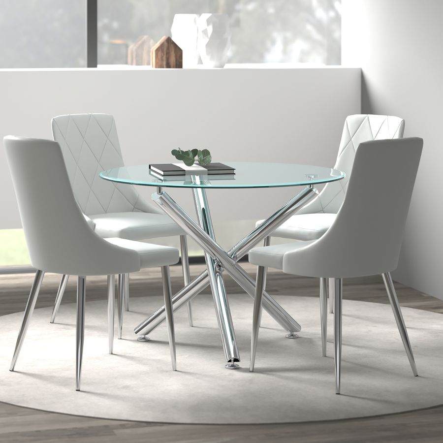Solara/Devo 5pc Dining Set in Chrome with Grey Chair 207-160_087LG