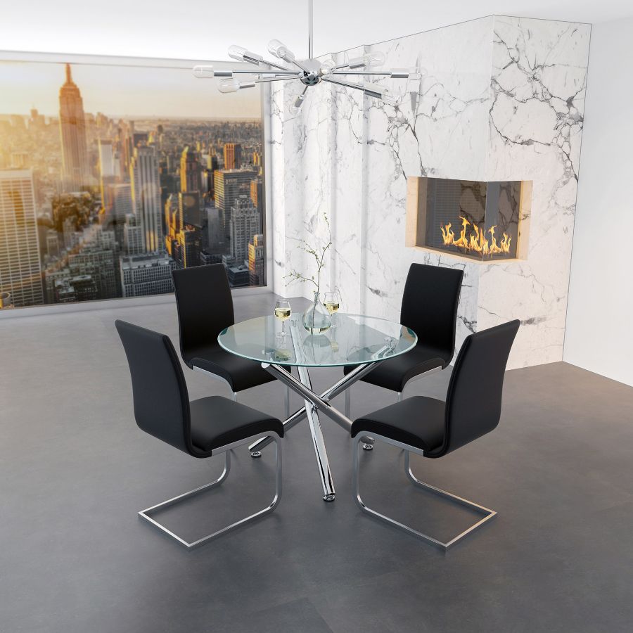 Solara/Maxim 5pc Dining Set in Chrome with Black Chair 207-160/489BK