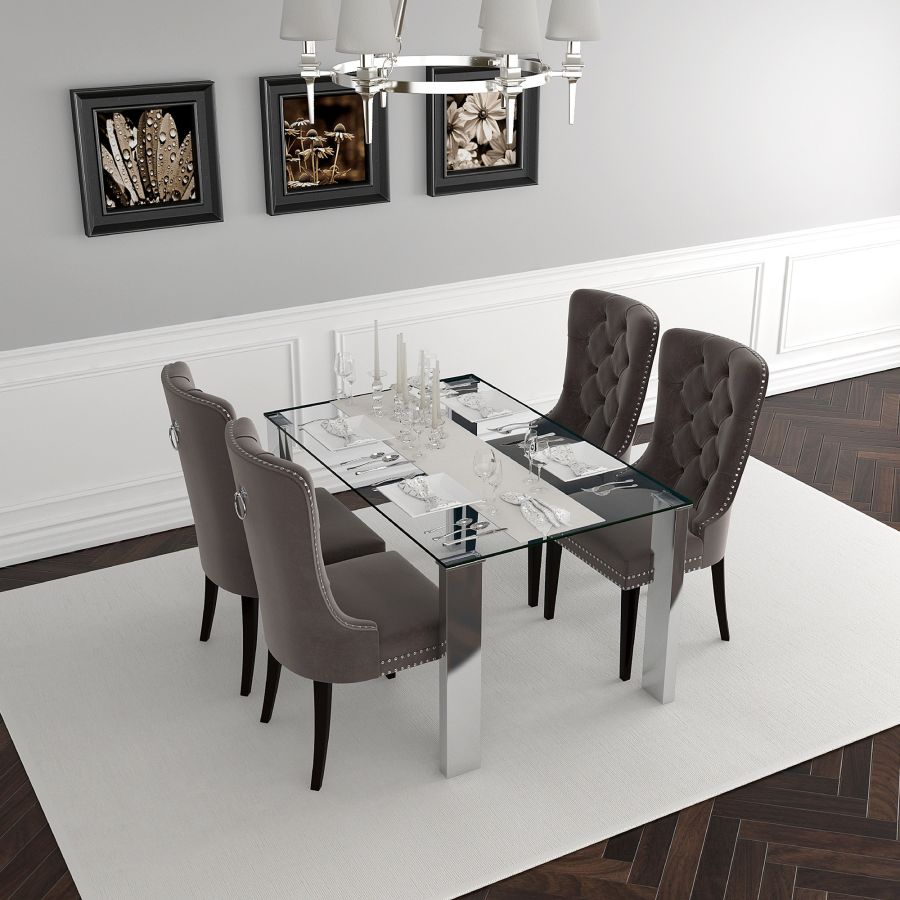 Frankfurt/Rizzo 5pc Dining Set in Chrome with Grey Chair 207-165/080GY