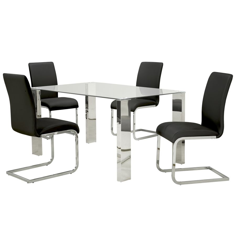 Frankfurt/Maxim 5pc Dining Set, Chrome/Black 207-165/489BK