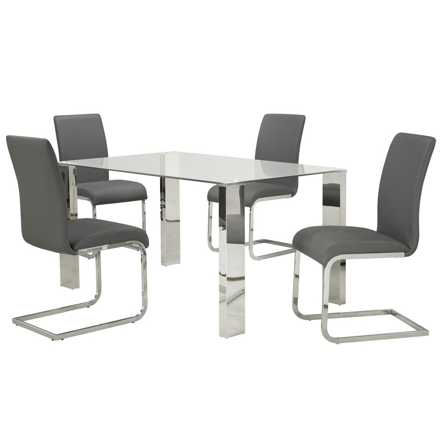 Frankfurt/Maxim 5pc Dining Set, Chrome/Grey 207-165/489GY