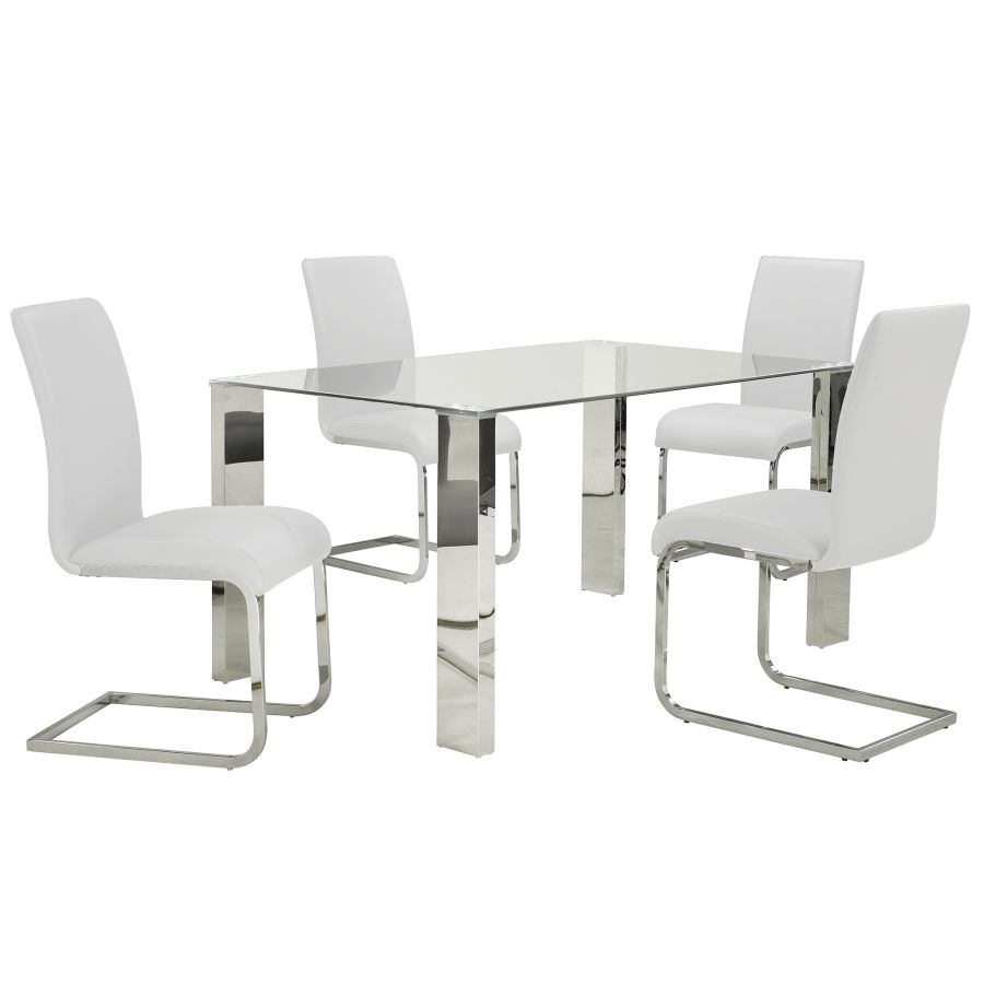 Frankfurt/Maxim 5pc Dining Set, Chrome/White 207-165/489WT