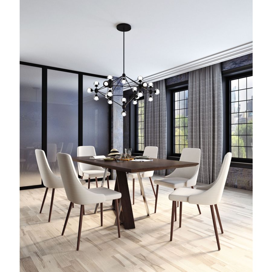 Drake/Cora 7pc Dining Set in Walnut with Beige Chair 207-219_182BG