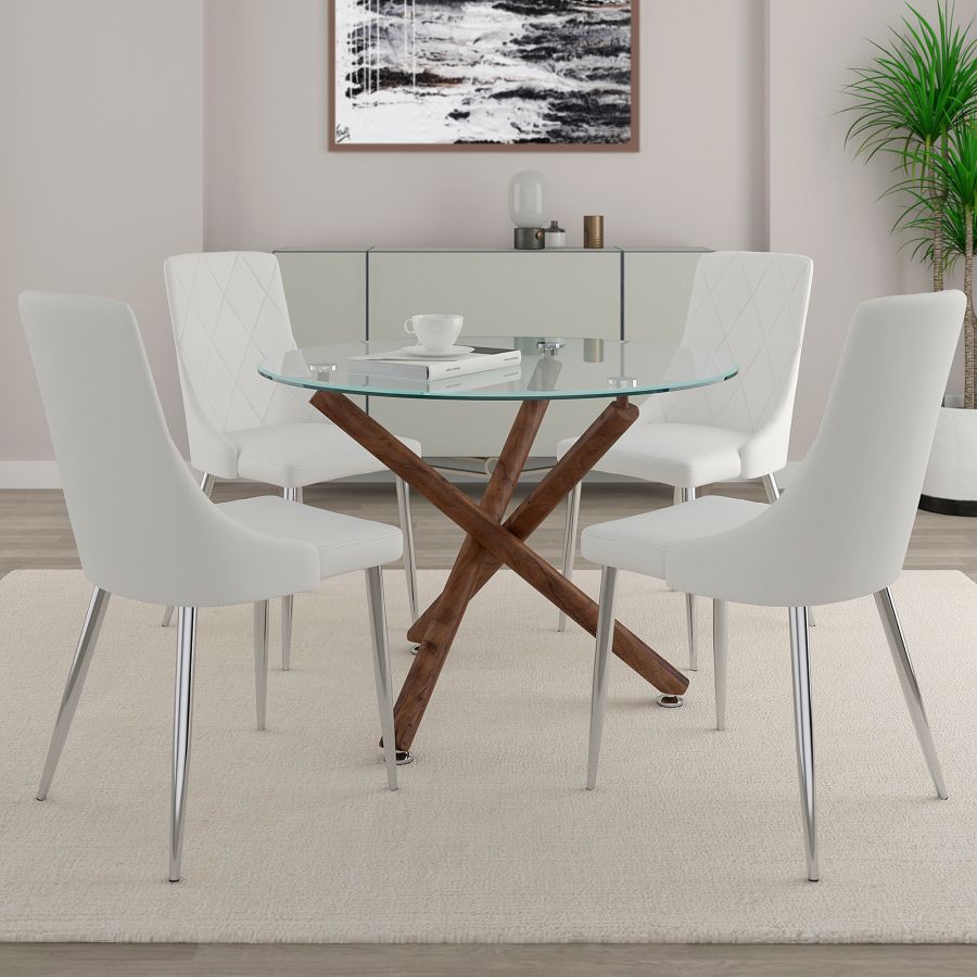 Rocca/Devo 5pc Dining Set in Walnut with White Chair 207-264/087WT