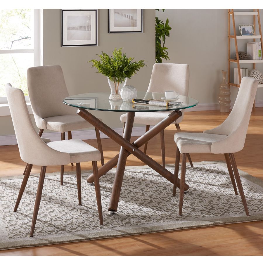 Rocca/Cora 5pc Dining Set in Walnut with Beige Chair 207-264/182BG