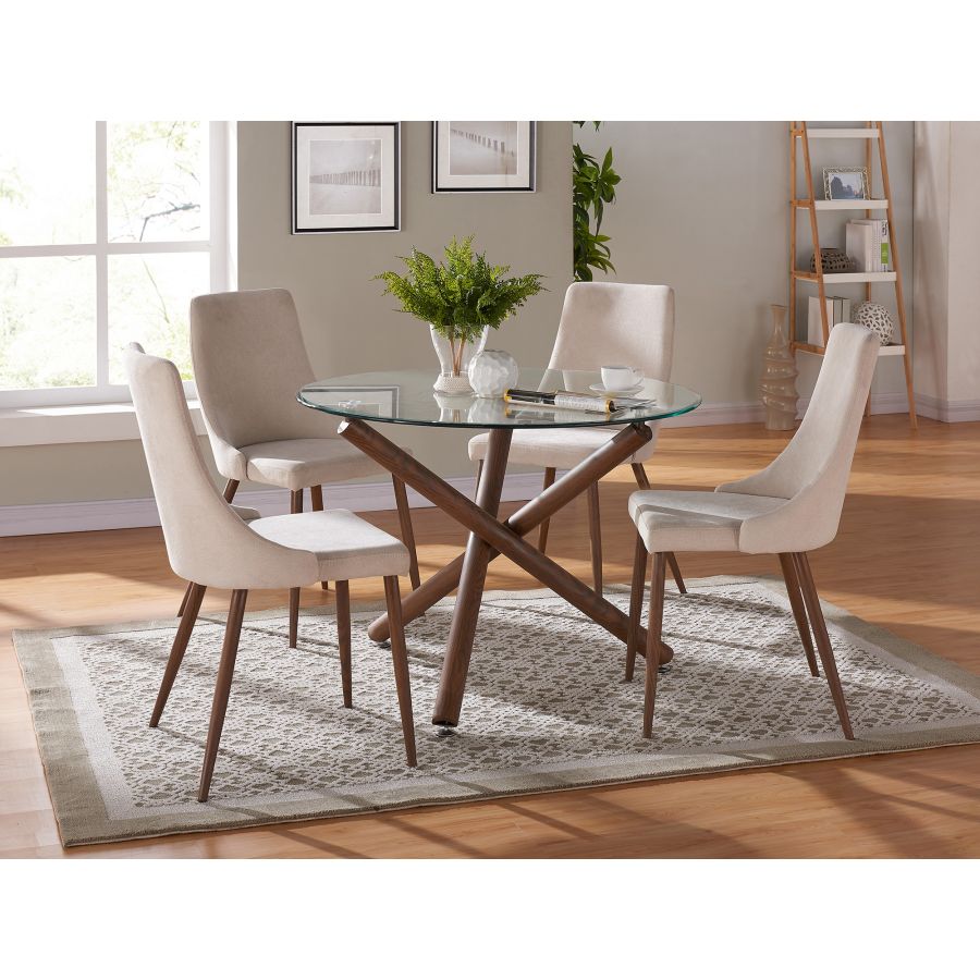 Rocca/Cora 5pc Dining Set in Walnut with Beige Chair 207-264/182BG