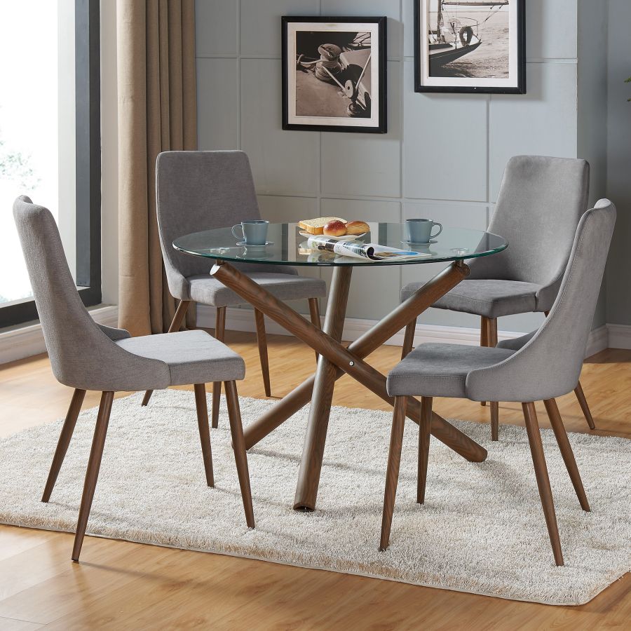 Rocca/Cora 5pc Dining Set in Walnut with Grey Chair 207-264/182GY