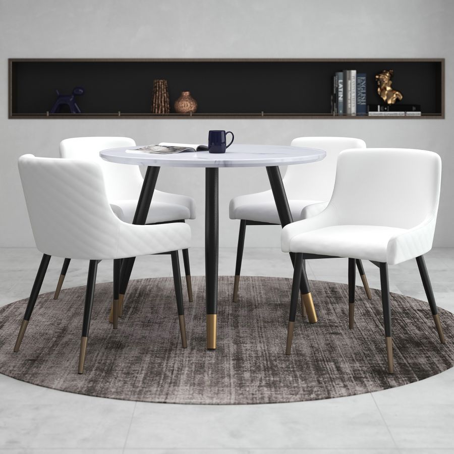Emery/Xander 5pc Dining Set in White with White Chair 207-294RND_620WT