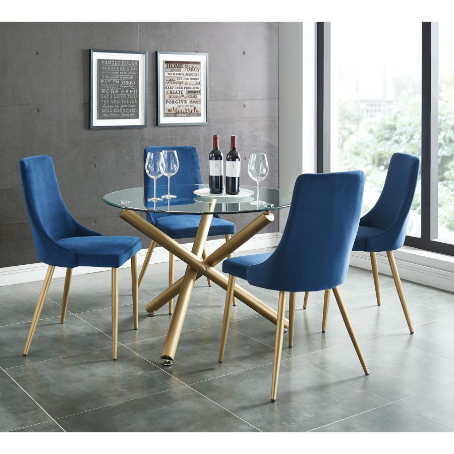 Carmilla/Carmilla 5pc Dining Set, Gold/Blue
