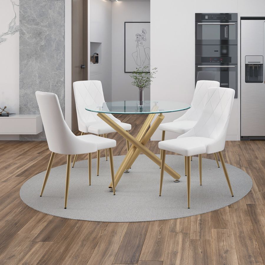 Carmilla/Antoine 5pc Dining Set in Gold with White Chair