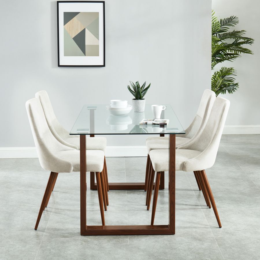 Franco/Cora 5pc Dining Set, Walnut/Beige 207-454WA/182BG