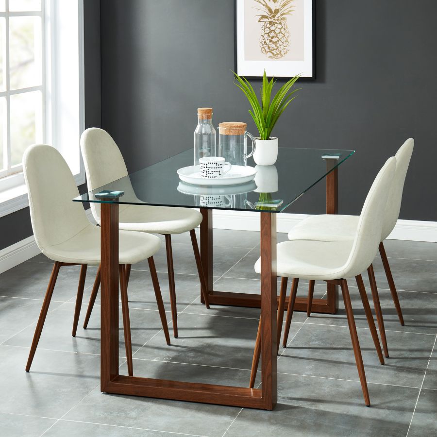 Franco/Lyna 5pc Dining Set, Walnut/Beige 207-454WA/250BG