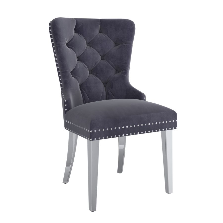 Eros/Hollis 7pc Dining Set in Silver with Grey Chair 207-482_614GRY