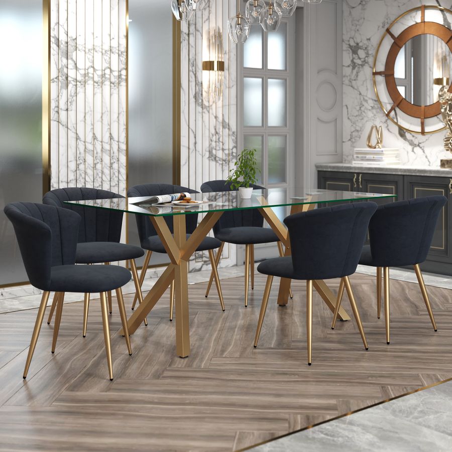 Stark/Orchid 7pc Dining Set in Aged Gold with Black Chair 207-535GL_651BKGL