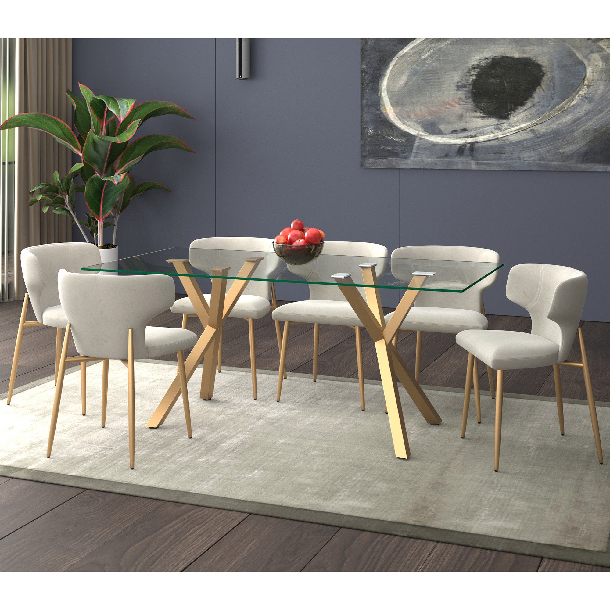 Stark/Akira 7pc Dining Set in Aged Gold with Grey Chair 207-535GL_673GRY