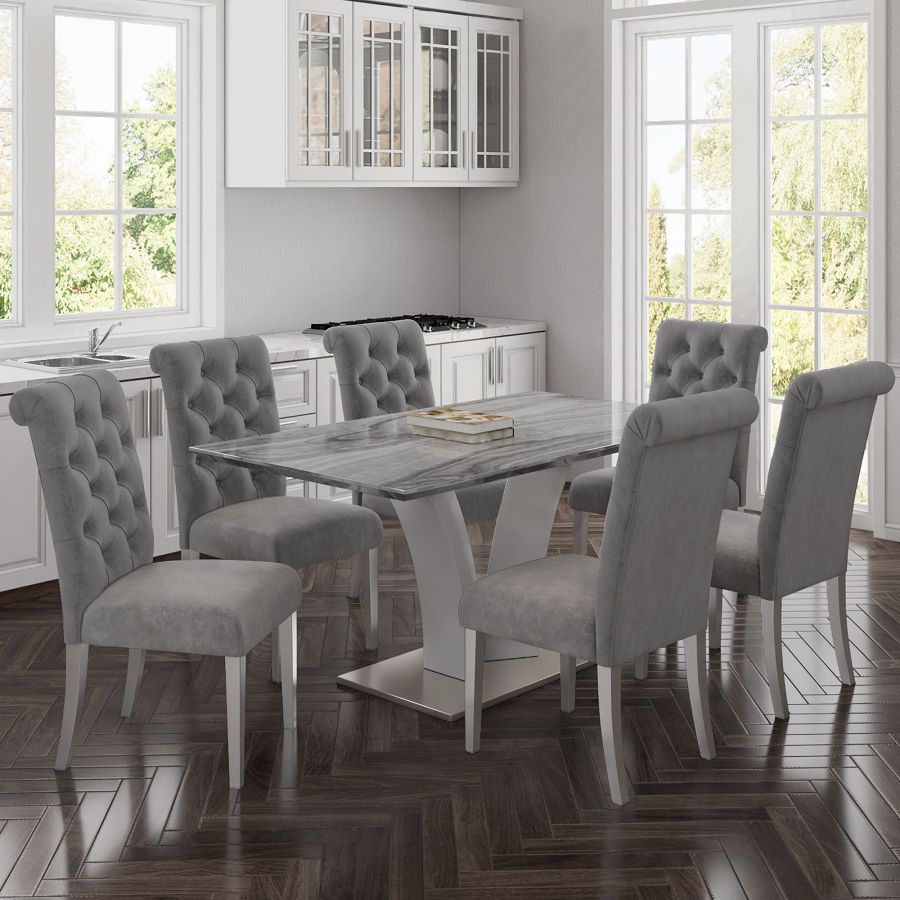 Napoli/Chloe 7pc Dining Set in Grey with Grey Chair 207-545GY/552GY