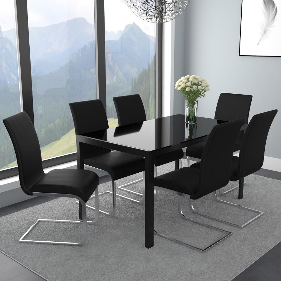 Contra/Maxim 7pc Dining Set, Black/Black 207-843BK/489BK