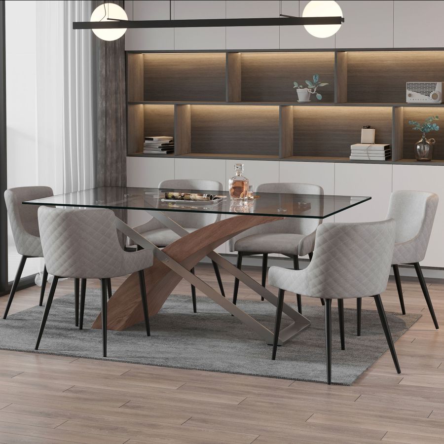 Veneta/Bianca 7pc Dining Set in Walnut with Black & Grey Chair 207-931WL/086GY