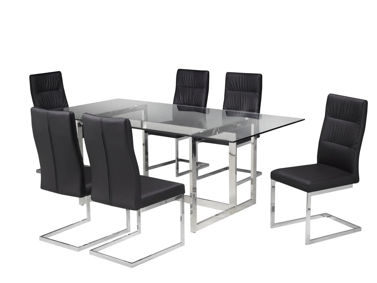 Braxton Black Rectangular Glass Dining Table With 6 Chairs 5002