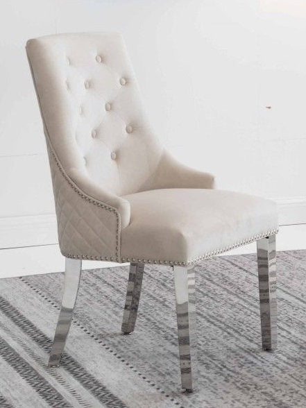 2 Pc Creme Velvet Dining Chair C-1253