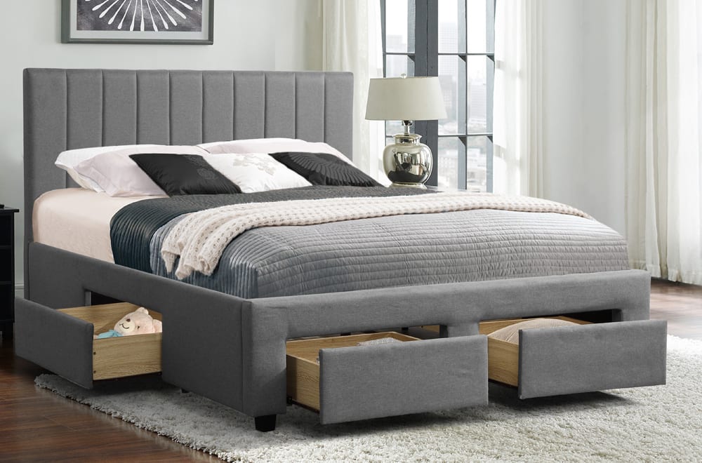 Grey Fabric Bed with Storage Drawers - 2157