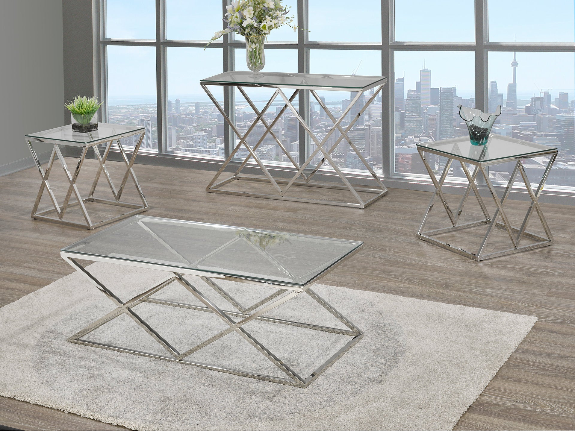 Glass Sofa Table With Stainless Steel Legs IF-2352