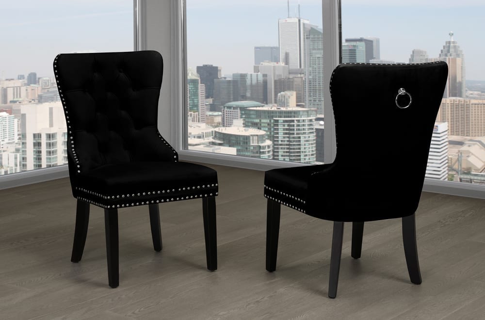 2 Pc Black Velvet Dining Chairs 246