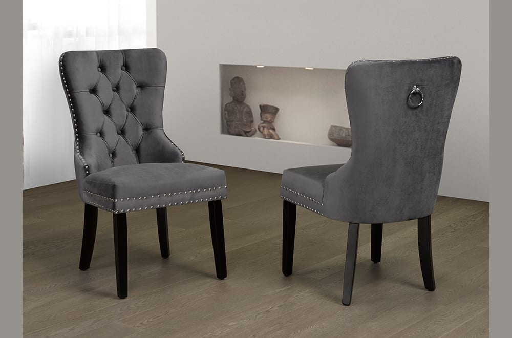 2 PC Grey Velvet  Dining Chairs 246