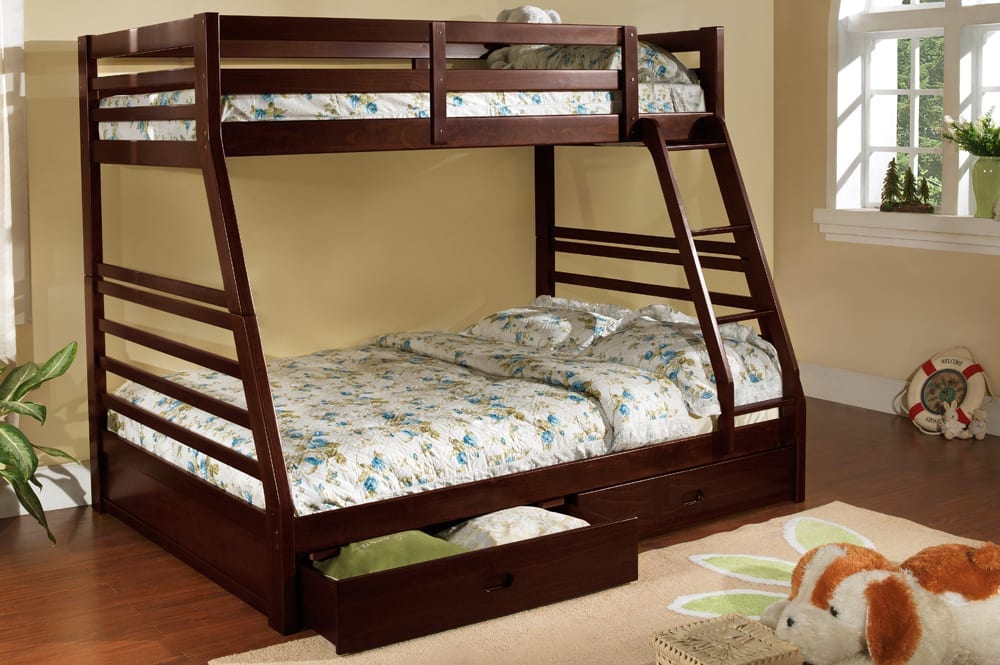 Single/ Double Bunk Bed with Two Drawers Espresso 2700
