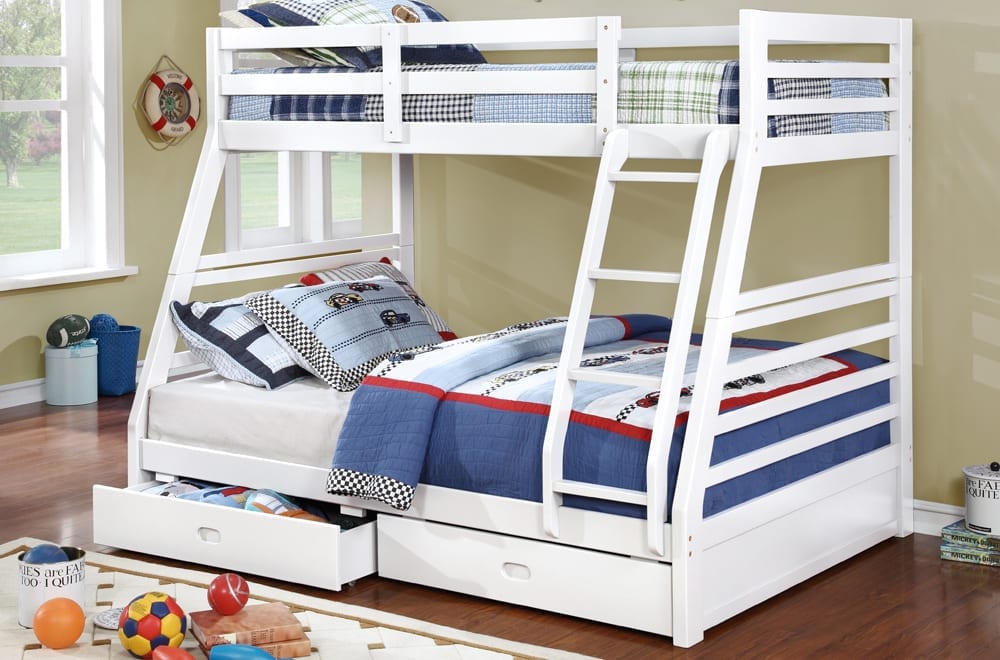 Single Over Double Bunk Bed with Two Drawers White 2700
