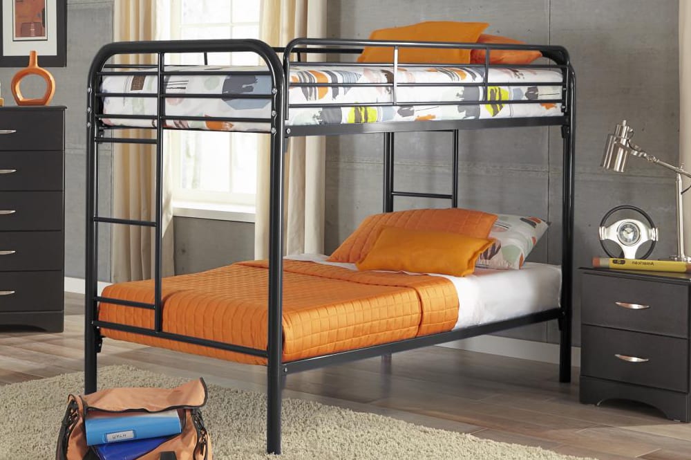 Black Metal Single Bunk Bed with Fully Assembled Platform T 2810