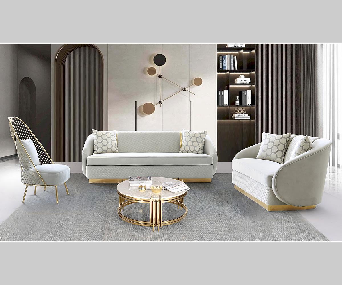 Penelope Velvet Sofa with Gold Base Light Grey HD-2012