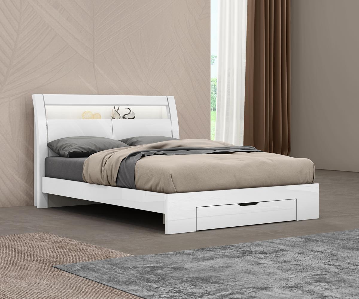 Phoebe Unique White Lacquer Bed With LED Headboard 370