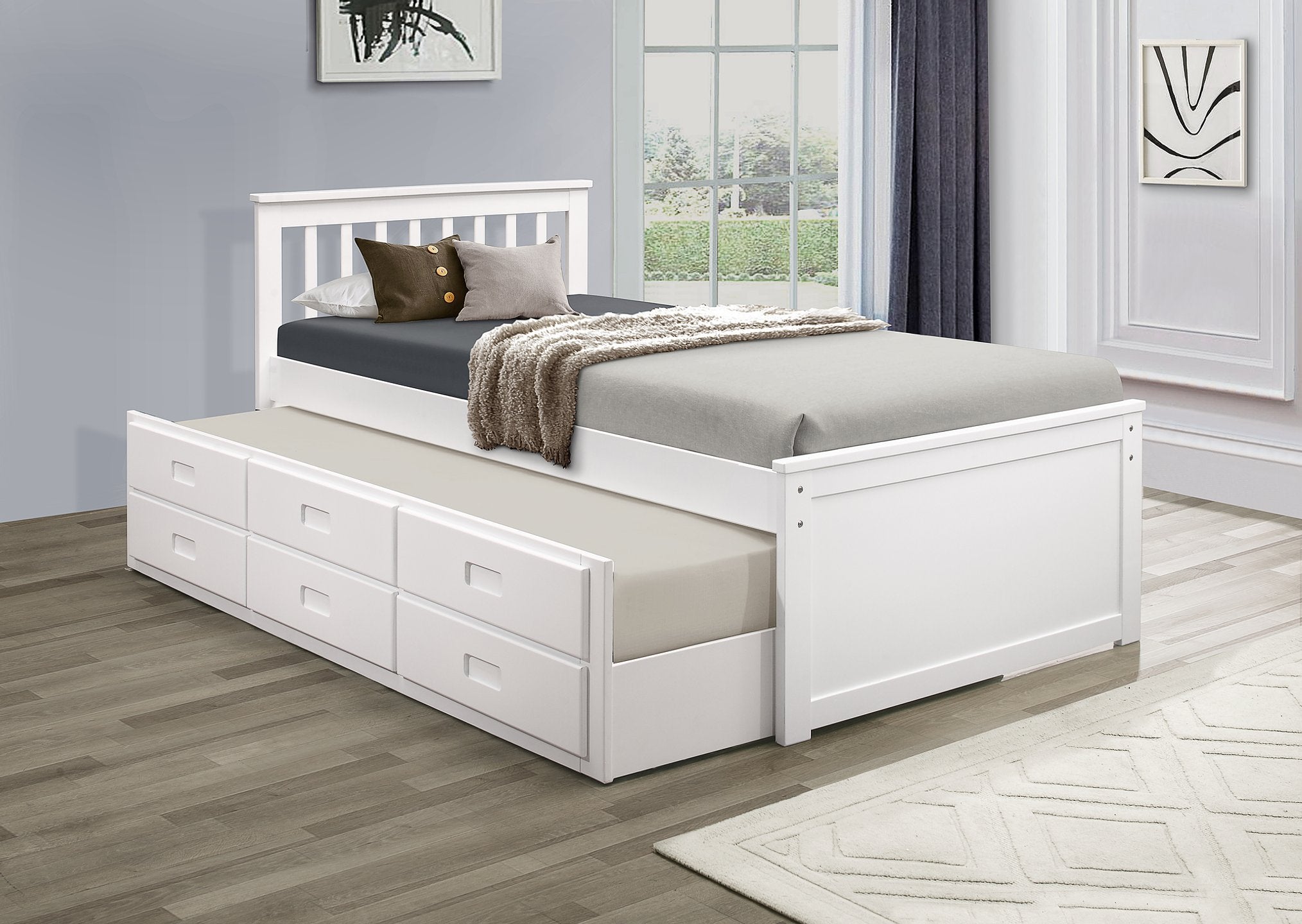 White Bed with Trundle Single 300
