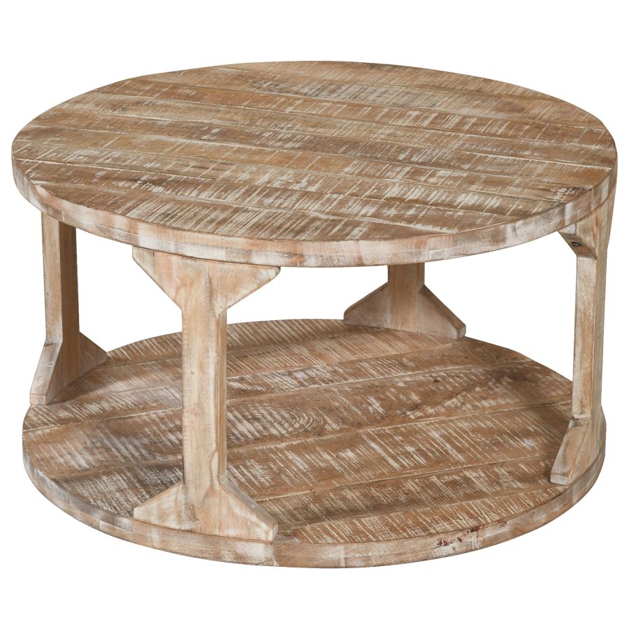 Avni Round Coffee Table in Distressed Natural 301-619NT