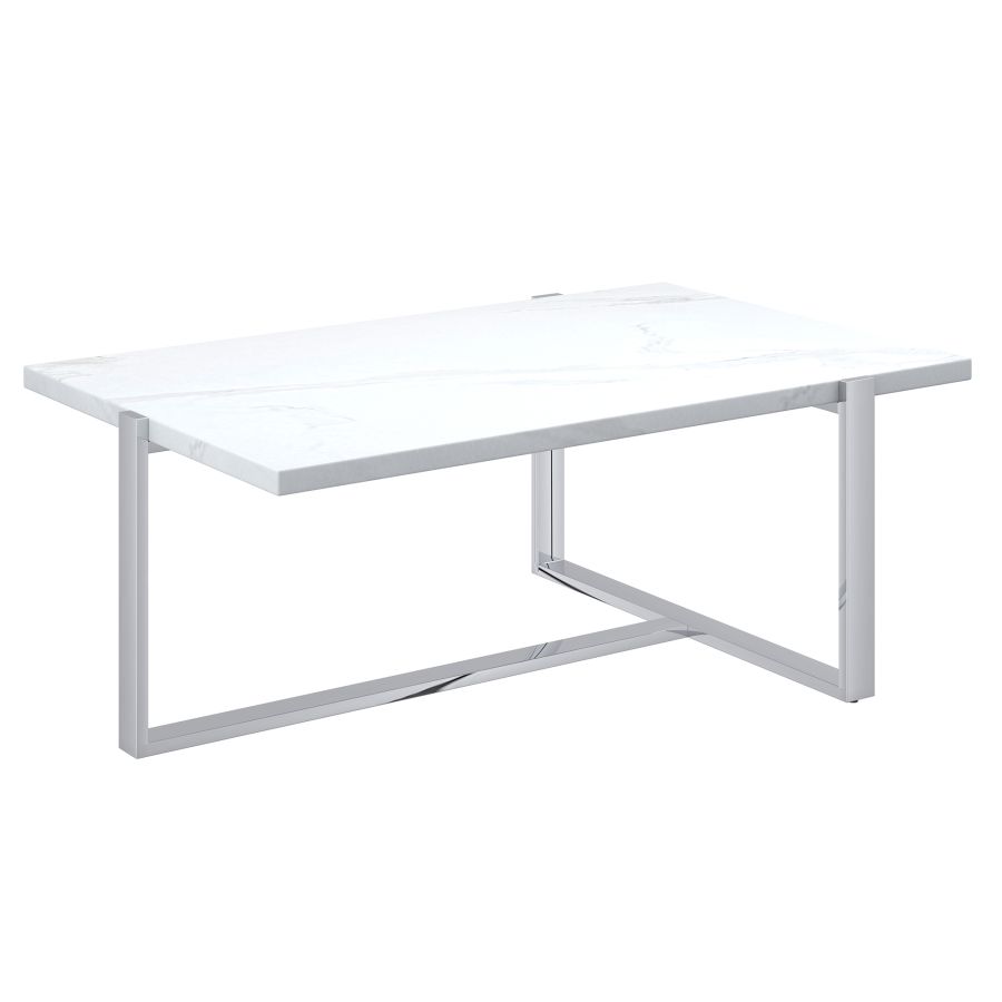 Veno Coffee Table in White and Silver 301-624WT_CH
