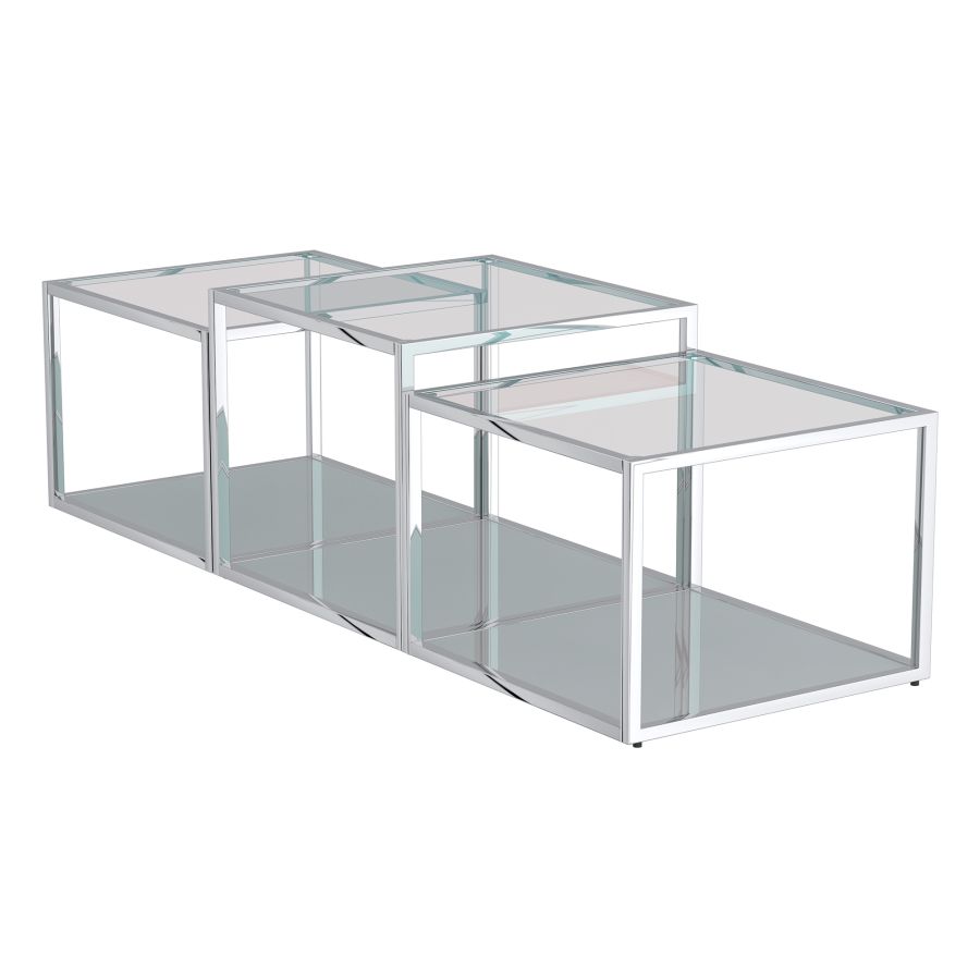 Casini 3pc Multi-Tier Coffee Table Set in Silver 303-632CH-3