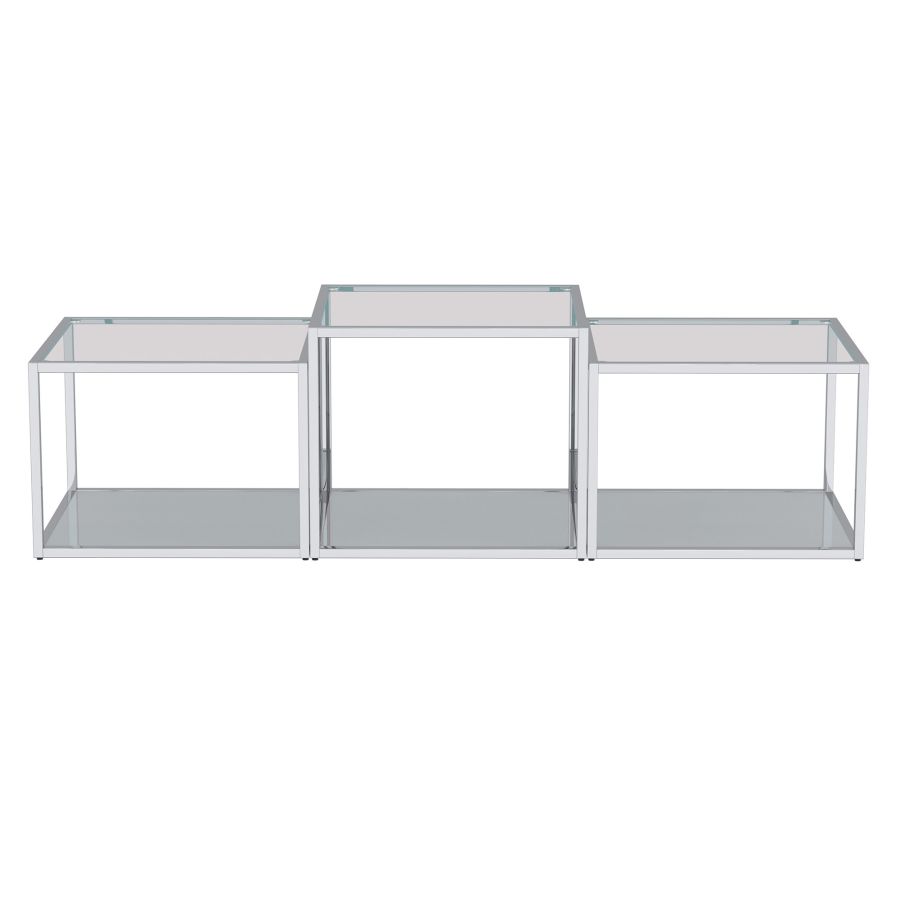 Casini 3pc Multi-Tier Coffee Table Set in Silver 303-632CH-3