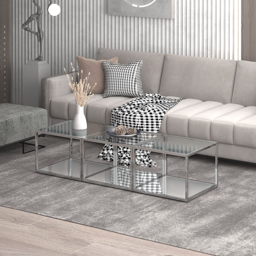 Casini 3pc Small Coffee Table Set in Silver 303-632CH_S