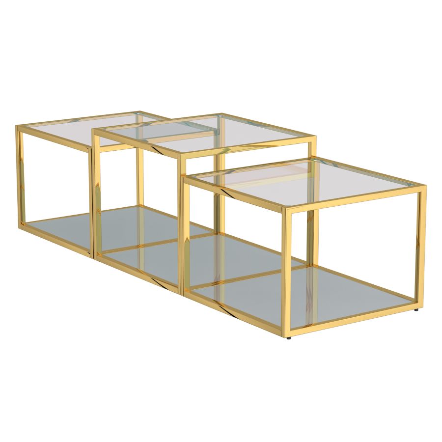 Casini 3pc Multi-Tier Coffee Table Set in Gold 303-632GL-3