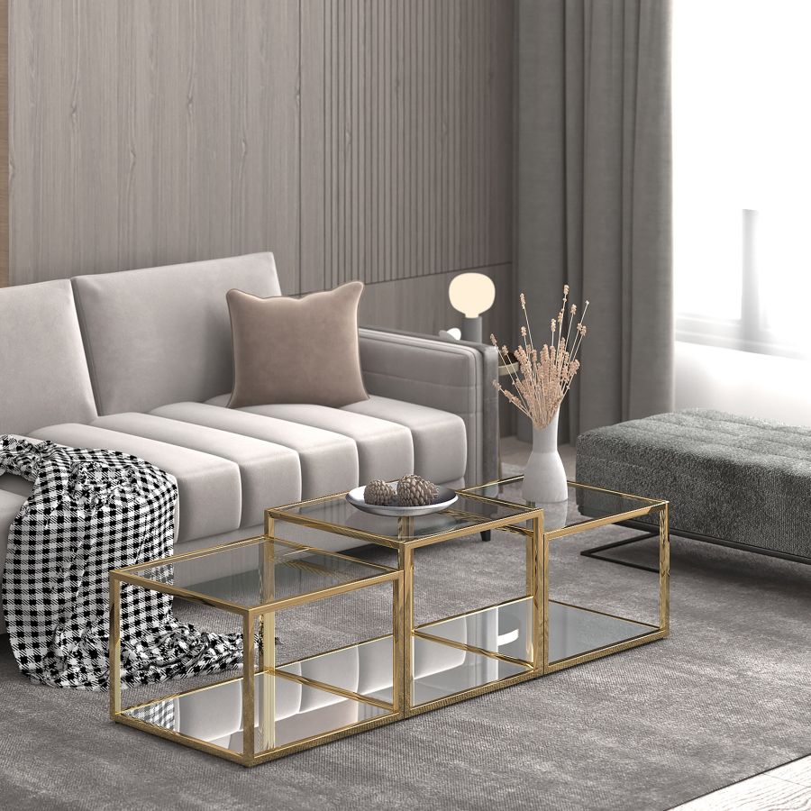 Casini 3pc Multi-Tier Coffee Table Set in Gold 303-632GL-3