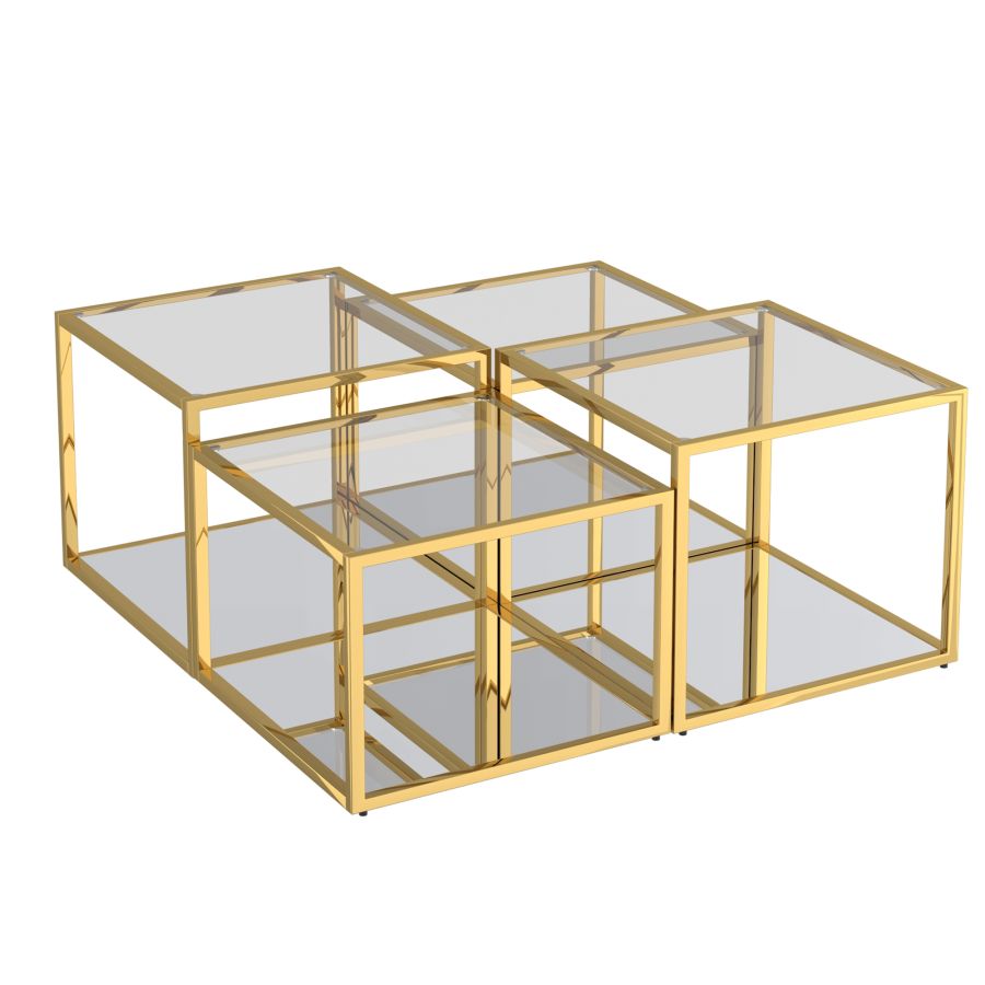 Casini 4pc Multi-Tier Coffee Table Set in Gold 303-632GL-4