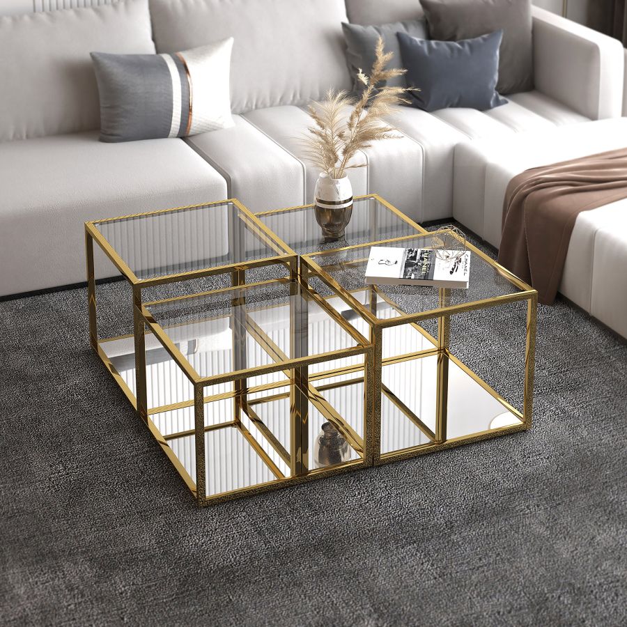 Casini 4pc Multi-Tier Coffee Table Set in Gold 303-632GL-4