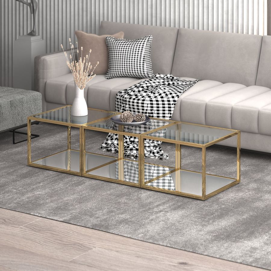 Casini 3pc Small Coffee Table Set in Gold 303-632GL_S