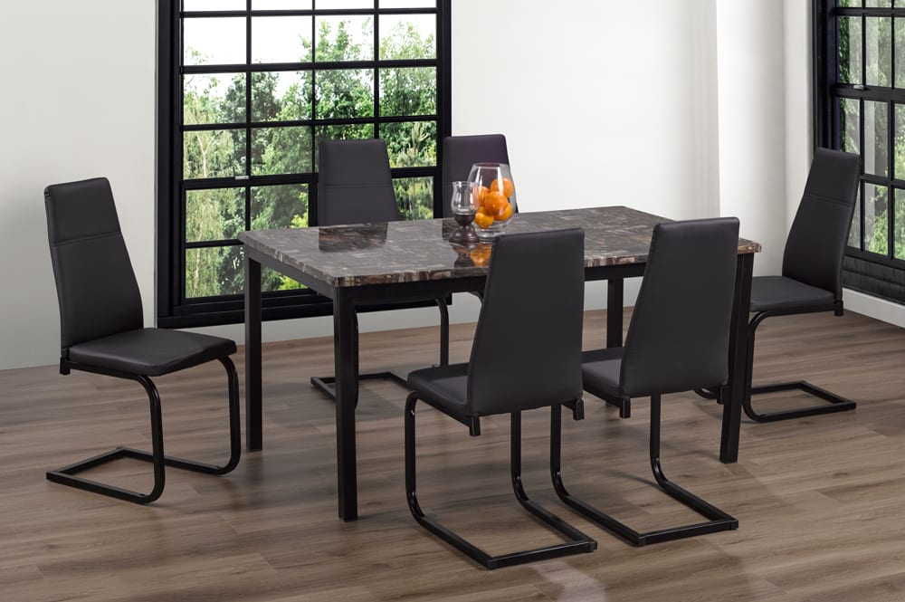 Faux Marble Dining Table With 6 Chairs Black T 3201 / T 210