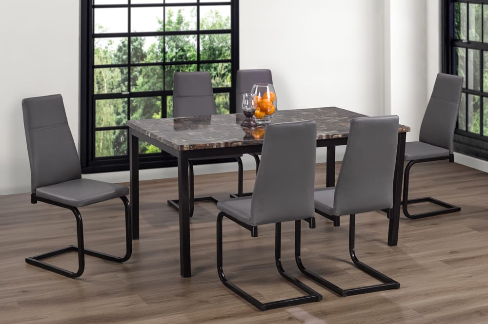 Faux Marble Dining Table With 6 Chairs Grey T 3201 / T 210