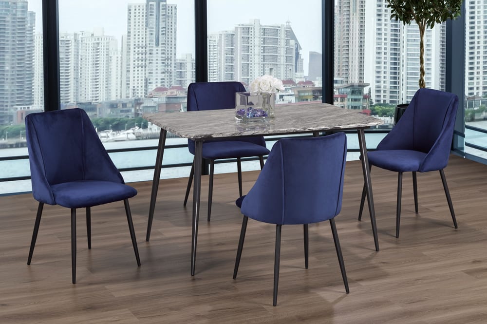 Faux Marble Dining Table With 4 Chairs Blue 3206/212